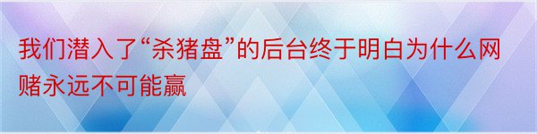 我们潜入了“杀猪盘”的后台终于明白为什么网赌永远不可能赢